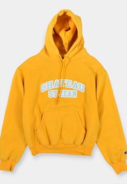 Vintage Champion Hooded Sweatshirt Logo Yellow