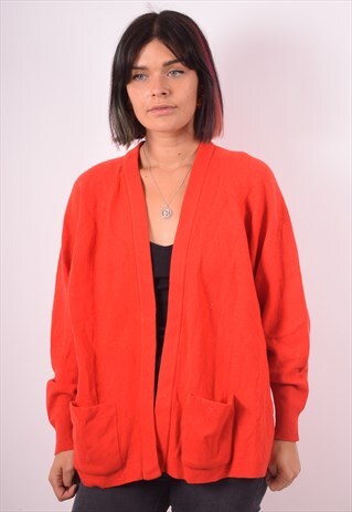 BURBERRY WOMENS VINTAGE CARDIGAN JUMPER LARGE RED 90S