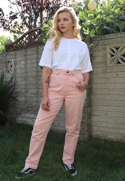 90s High Waisted Mom Jeans Trousers Pastel Peach Denim
