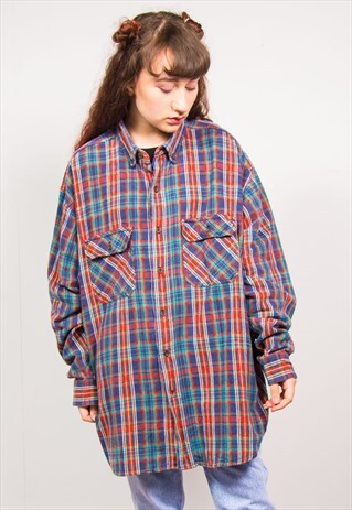 VINTAGE 90'S MULTICOLOUR CHECKED OVERSIZED FLANNEL SHIRT