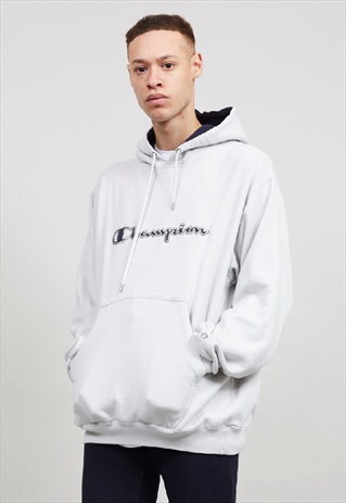 VINTAGE 90'S OVERSIZED LIGHT GREY HOODED CHAMPION SWEATER