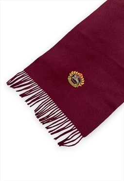 Vintage Burberry scarf wool crest logo burgundy red