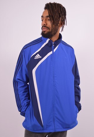 ADIDAS MENS VINTAGE TRACKSUIT TOP JACKET XL BLUE 90S
