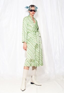 Vintage Robe 60s Retro Kimono Coat in Green Satin