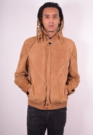 MENS VINTAGE SUEDE BOMBER JACKET LARGE BROWN 90S