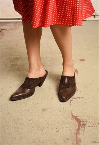 90'S RETRO PUMPS MULES LEATHER COWBOY SHOES
