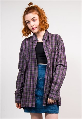 VINTAGE 90'S CHECK PATTERN OVERSIZE FLANNEL SHIRT