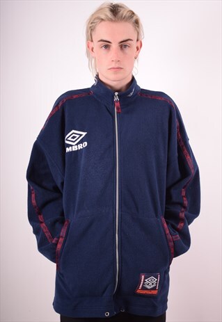 UMBRO MENS VINTAGE FLEECE JACKET LARGE NAVY BLUE 90S