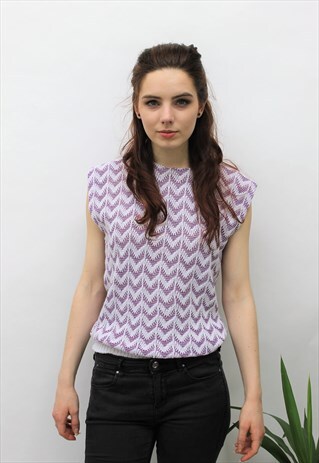 VINTAGE 1980S WHITE & PURPLE ZIGZAG SWEATER