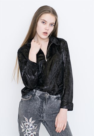 VINTAGE BLACK SNAKE PRINT RETRO BLOUSE