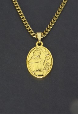 St Francis Womens Necklace in gold curb chains mens necklace
