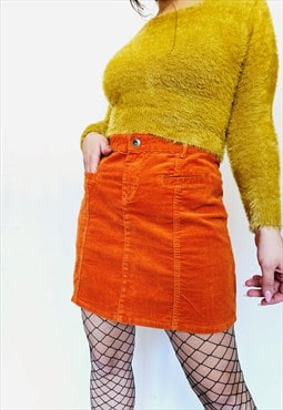 Y2K retro orange corduroy  minimalist mini skirt