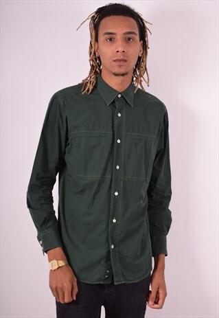 TIMBERLAND MENS VINTAGE SHIRT MEDIUM GREEN 90S