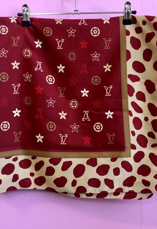 VINTAGE 00S Y2K LOGOMANIA BURGUNDY AND CREAM SCARF
