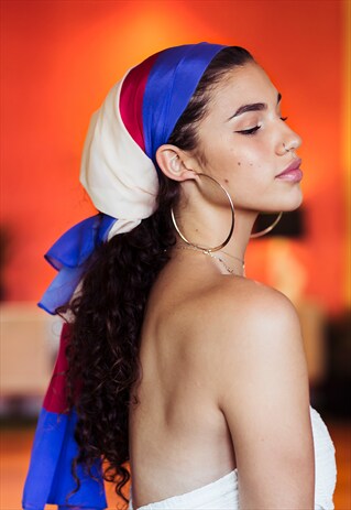 EXCLUSIVE BLUE, MAROON & LIGHT BEIGE SILK SCARF