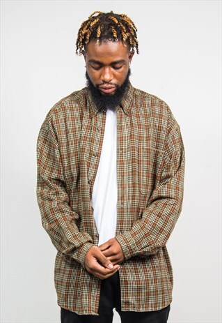 VINTAGE 90'S OLIVE GREEN CHECK FLANNEL SHIRT