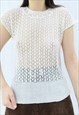90S VINTAGE CREAM LACE CROCHET BLOUSE TOP (SIZE S)