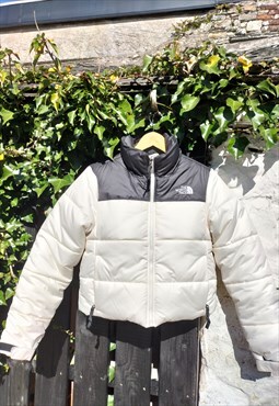 White & Black The North Face White Cropped Puffer Jacket