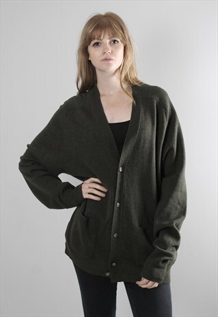 VINTAGE 80S GREEN OVERSIZE LAMBSWOOL CARDIGAN