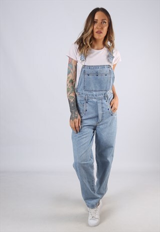 VINTAGE DENIM DUNGAREES WIDE TAPERED LEG UK 10 SMALL (C1F)