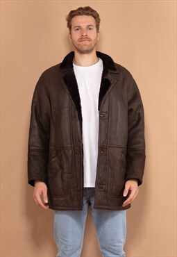 Vintage 80's Men Sheepskin Coat in Brown