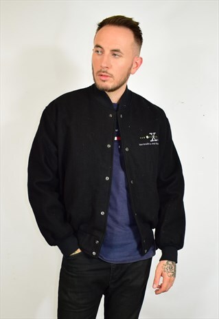 VINTAGE 1996 X FILES BLACK WOOL BOMBER JACKET