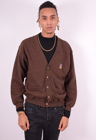 MENS VINTAGE CARDIGAN SWEATER MEDIUM BROWN 90'S
