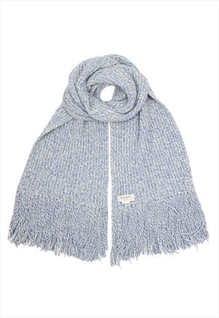 YVES SAINT LAURENT WOOL BRAIDED MAXI SCARF WHITE/BLUE