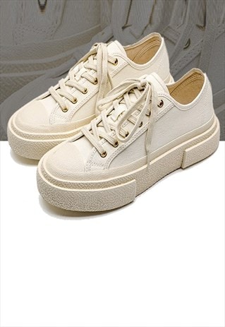 CHUNKY SOLE CANVAS SHOES RETRO SNEAKERS SKATER SHOES WHITE