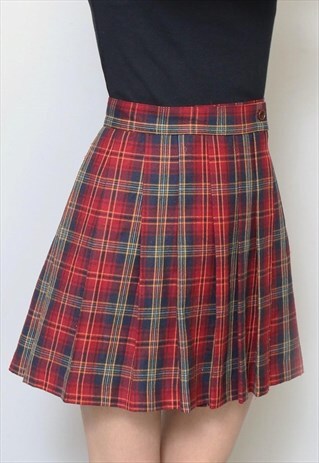 VINTAGE 1980'S RED AND GREEN TARTAN MINI SKIRT
