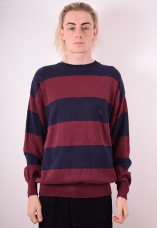 NAUTICA MENS VINTAGE JUMPER SWEATER MEDIUM BLUE STRIPES 90S