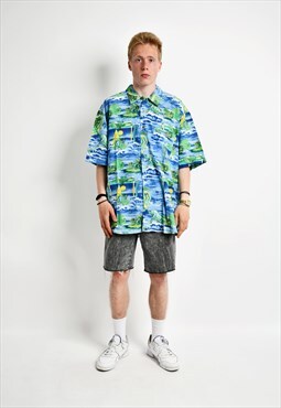 Hawaiian 90s pattern shirt men's vintage printed palm beach