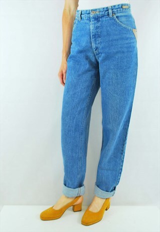 90S HIGH WAISTED BLUE TAPERED MOM JEANS