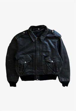 Vintage 80s Men's Schott Black Leather Pilot Jacket