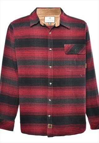 BEYOND RETRO VINTAGE MAROON & BLACK STRIPED SHIRT - L