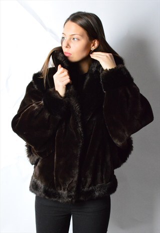 VINTAGE 80S DARK BROWN FAUX FUR JACKET