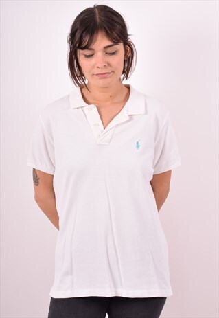 RALPH LAUREN WOMENS VINTAGE POLO SHIRT XL WHITE 90S
