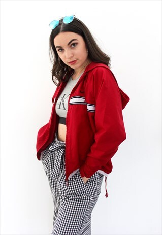 90'S RED RETRO HOODED TRACK JACKET