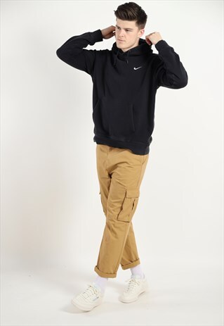 VINTAGE NIKE SMALL LOGO HOODIE SWEATSHIRT BLACK
