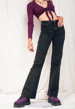 Vintage Flare Jeans Y2K High Rise Denim Pants in Black