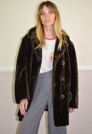VINTAGE DARK BROWN FAUX FUR COAT