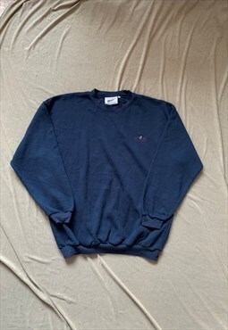 Vintage 90s Blue Navy Embroidered Crewneck Sweatshirt 
