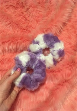 Lilac cow print fluffy hair scrunchie