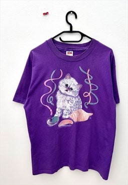 Vintage kitten purple cute single stitch T-shirt large 
