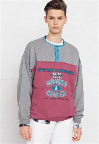 VINTAGE GREY PINK PULLOVER SWEATSHIRT