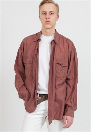VINTAGE BROWN LONG SLEEVE SILK SHIRT
