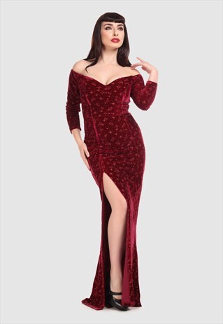 ANJELICA EVENING OCCASION VELVET MAXI DRESS OFF THE SHOULDER