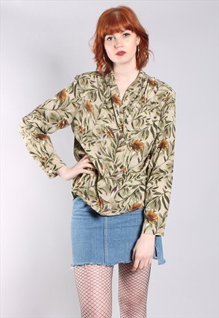 VINTAGE 80S FLORAL PATTERNED DOUBLE BREASTED BLOUSE