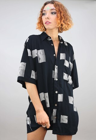 VINTAGE 80S 90S OVERSIZED SHORT SLEEVE PATTERNED SHIRT