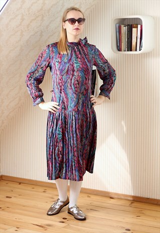 RED, PURPLE AND GREEN VINTAGE DRESS